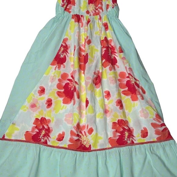 Cat & Jack Dress Kids XS 4/5 Rayon Blue Yellow Flowers Ruffles A line - Picture 2 of 16